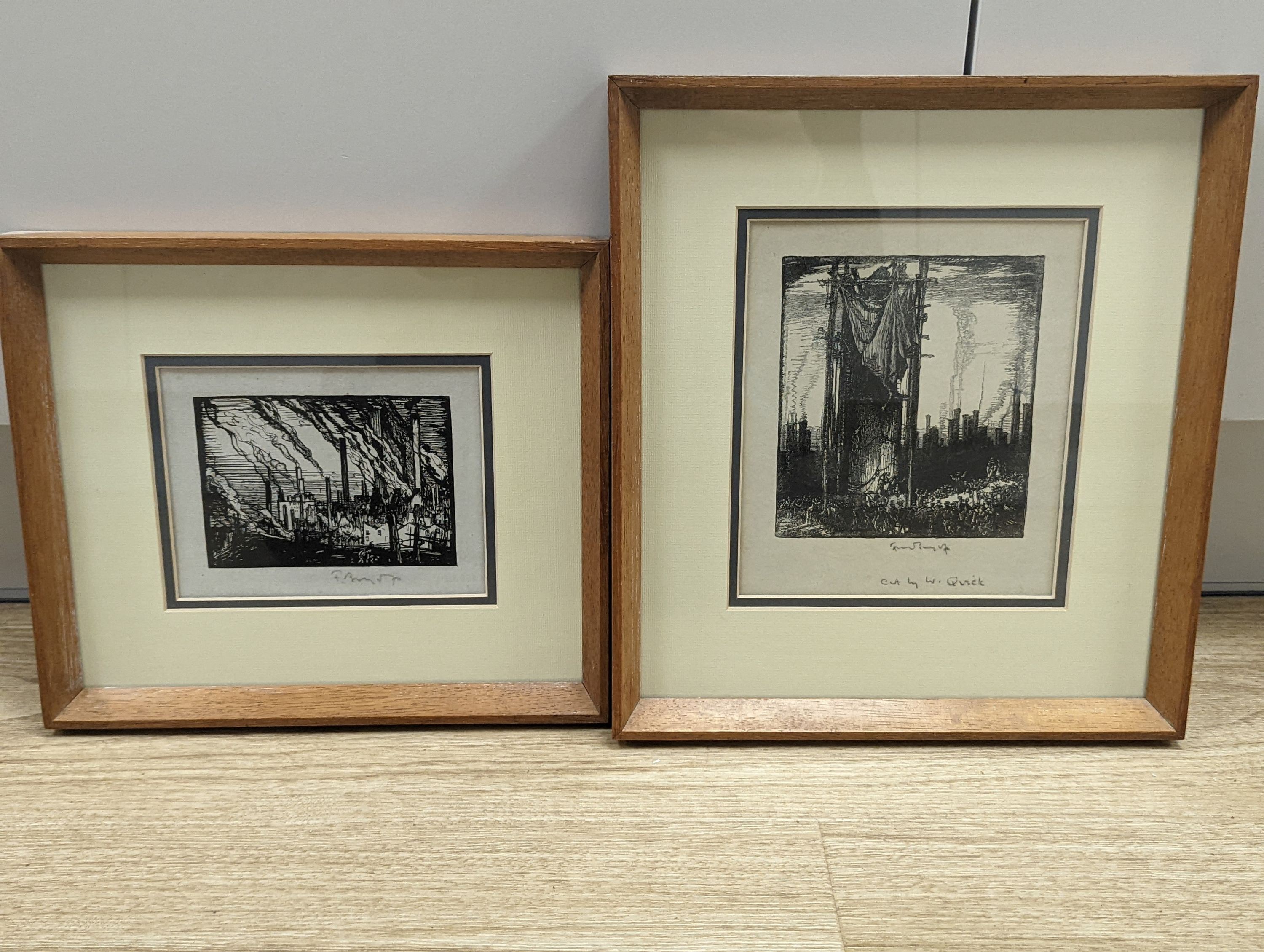 Frank William Brangwyn (1867-1956), two monochrome prints, 14 x 12.5cm, 9 x 12.5cm